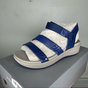 Vionic Misty Blue Adjustable Wedge Sandals WIDE